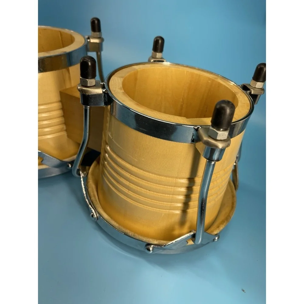 GP‎ Percussion Bongo Drums Set Wood Bongos Natural Heads As-Is